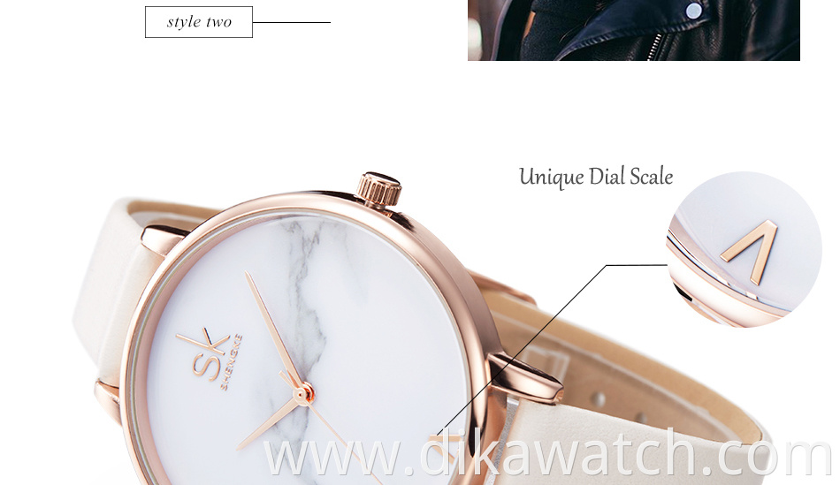 Shengke Top Brand Fashion Ladies Watches Leather Female Quartz Watch Women Thin Casual Strap Watch Reloj Mujer Marble Dial SK